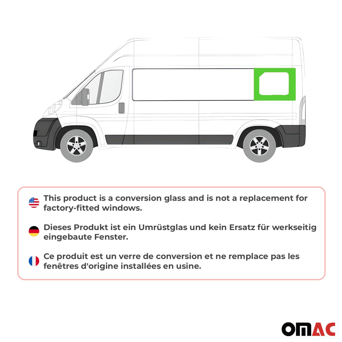 RAM PROMASTER Rear Side Fixed Glass - Left - Omac - Trim Primer Glue - Galaxy - 2014